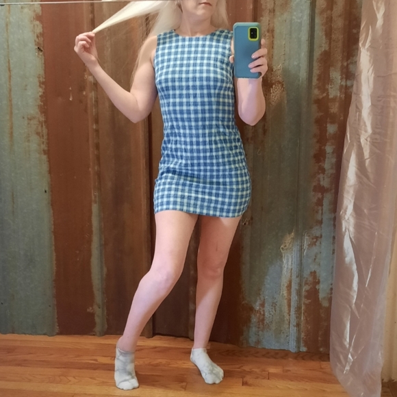 VINTAGE 90's Mini Plaid Sleeveless Sheath Dress - Picture 5 of 9